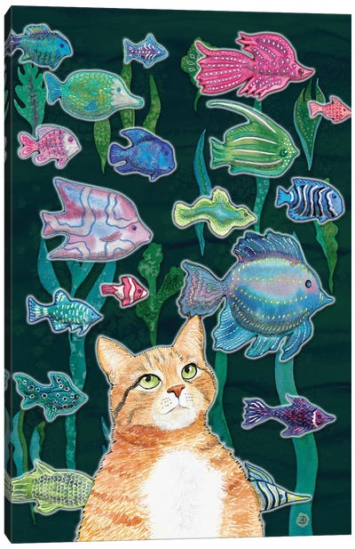 Cat Watching The Fish Tank II Canvas Art Print - Andreea Dumez