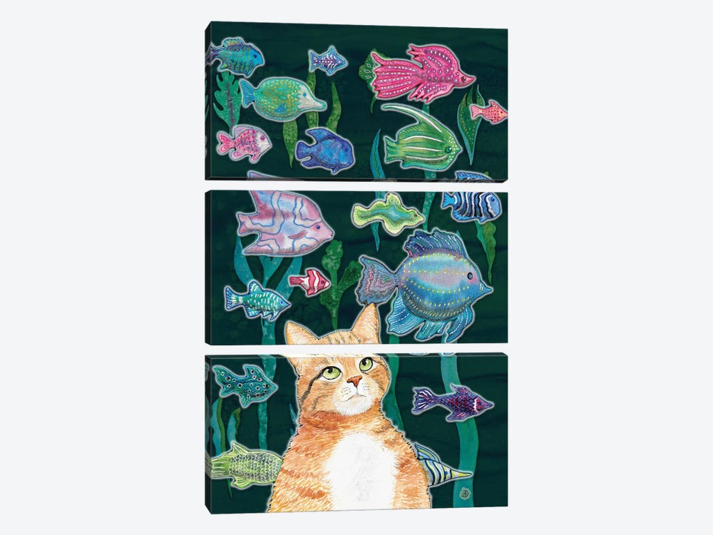 Cat Watching The Fish Tank II by Andreea Dumez 3-piece Canvas Print