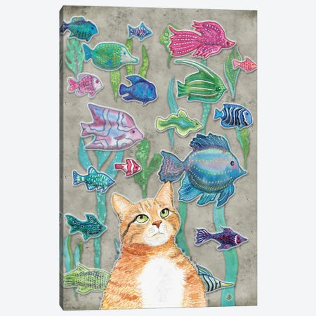Cat Watching The Fish Tank III Canvas Print #AEE11} by Andreea Dumez Canvas Art Print