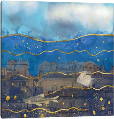 Cities Under Water - Surreal Climate Change Canvas Art Print - Wildlife Conservation Art