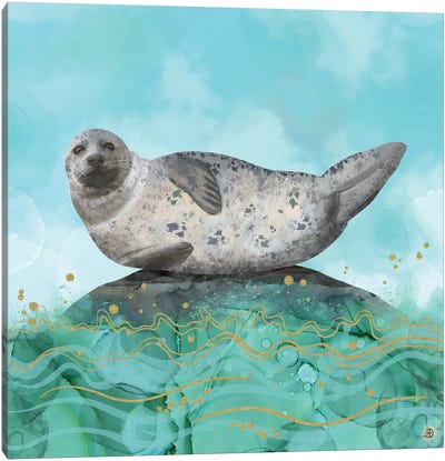 Cute Alaskan Iliamna Seal In Banana Pose Canvas Art Print - Wildlife Conservation Art