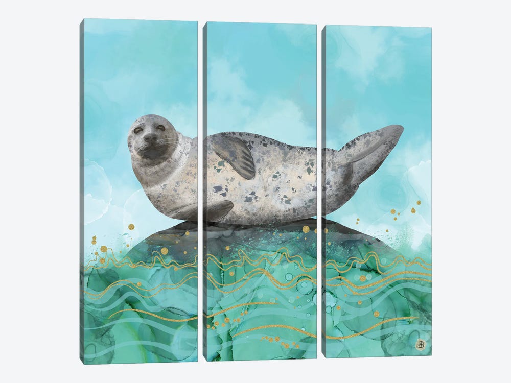 Cute Alaskan Iliamna Seal In Banana Pose 3-piece Canvas Art