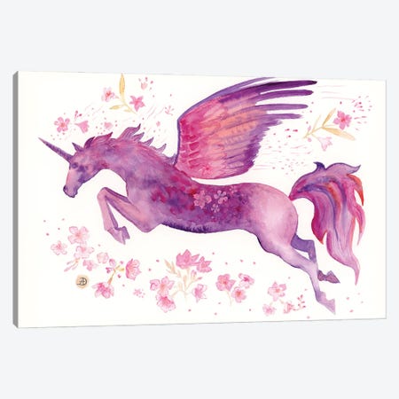 Flying Unicorn - Purple Fantasy Canvas Print #AEE140} by Andreea Dumez Canvas Art Print