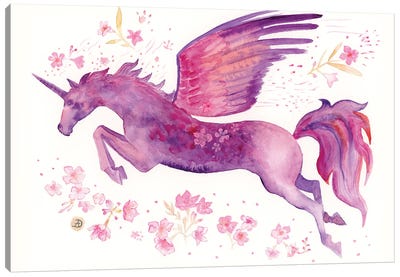 Flying Unicorn - Purple Fantasy Canvas Art Print - Andreea Dumez