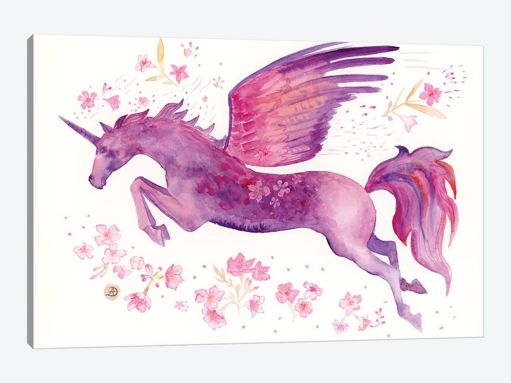 Flying Unicorn - Purple Fantasy by Andreea Dumez 1-piece Canvas Art Print