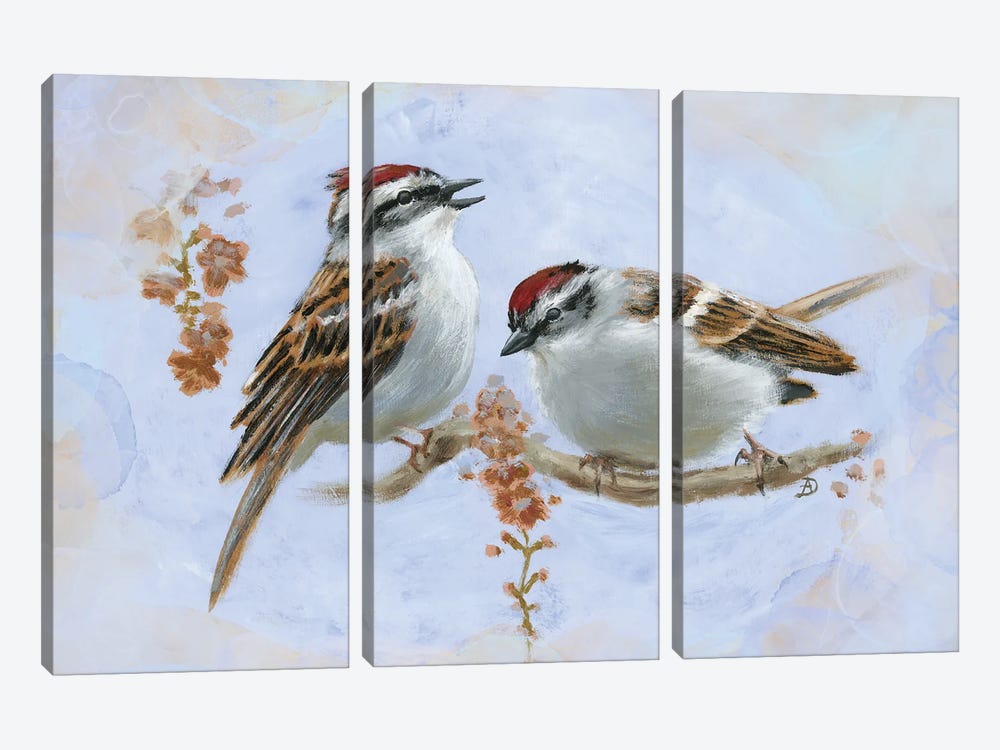 Chipping Sparrows by Andreea Dumez 3-piece Canvas Art Print