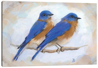 Pair Of Eastern Bluebirds Canvas Art Print - Andreea Dumez