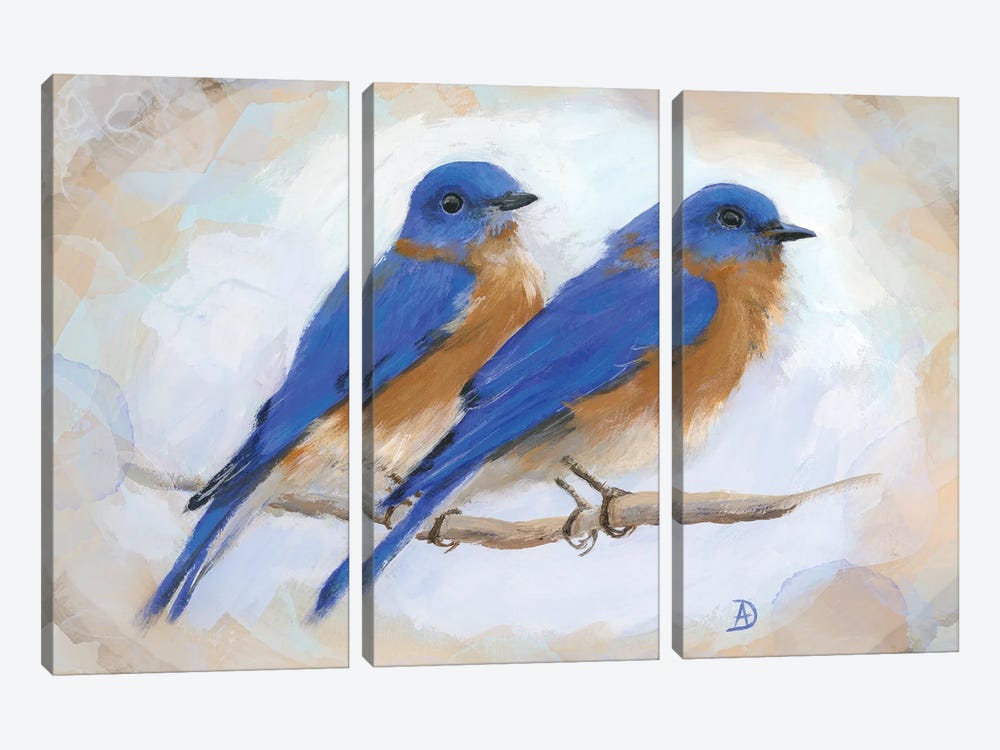 Pair Of Eastern Bluebirds by Andreea Dumez 3-piece Canvas Wall Art