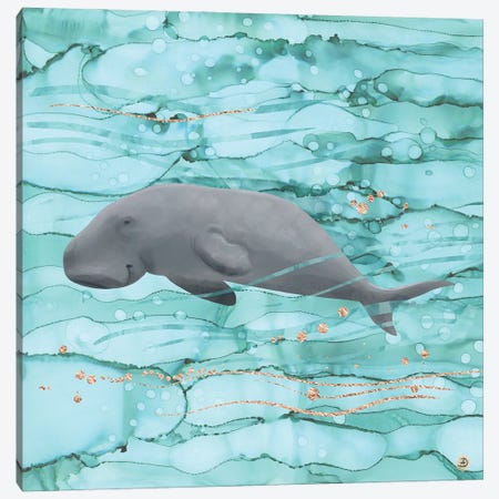 Cute Dugong Swimming Underwater Canvas Print #AEE14} by Andreea Dumez Canvas Art