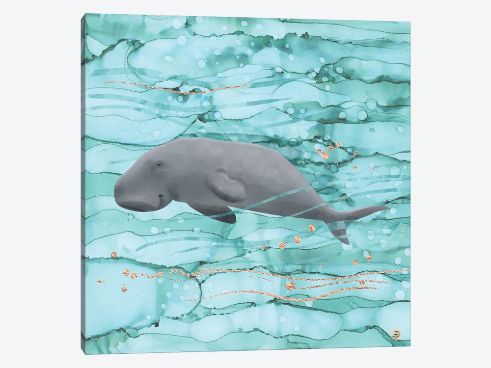 Cute Dugong Swimming Underwater by Andreea Dumez 1-piece Canvas Art Print