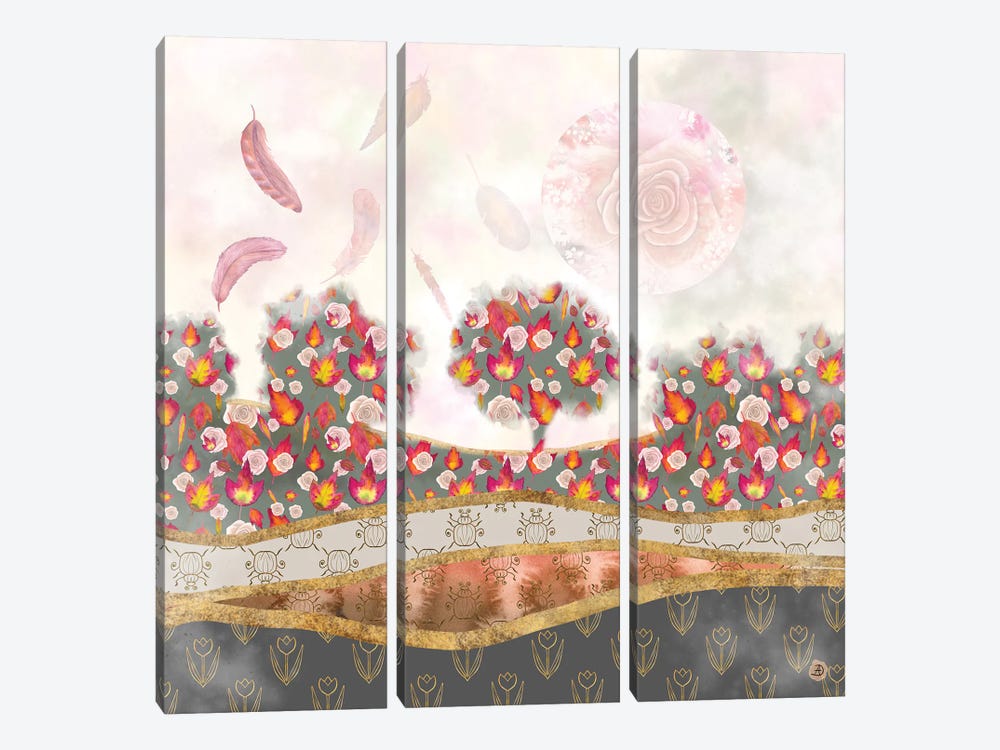 Falling Feathers And Roses - Autumn Palette by Andreea Dumez 3-piece Art Print
