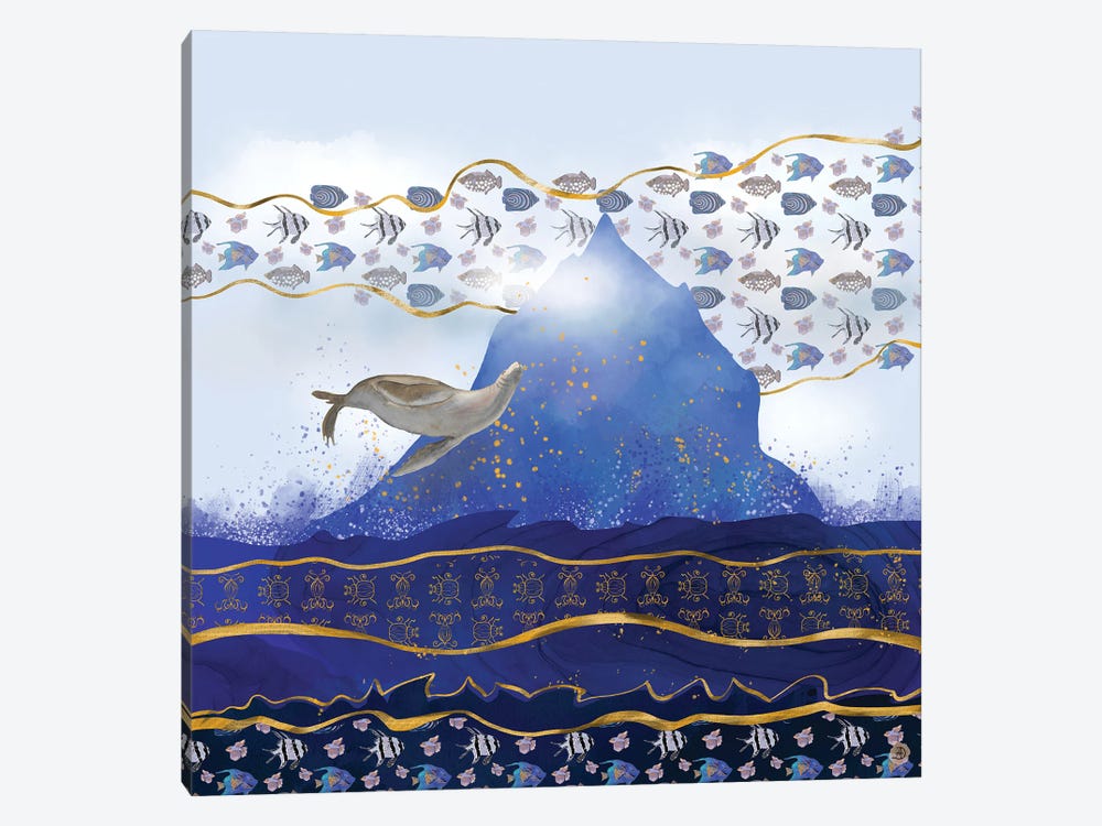 Flying Sea Lion Over Rising Oceans - Surreal Climate Change by Andreea Dumez 1-piece Canvas Artwork