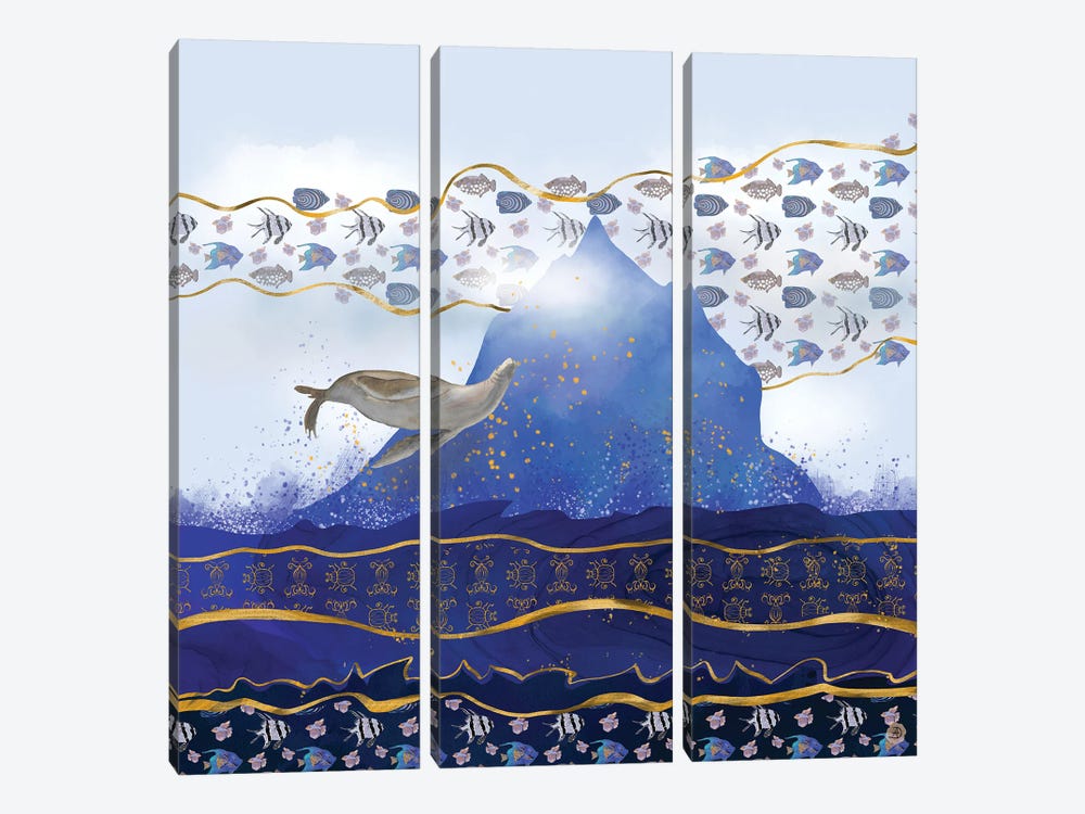 Flying Sea Lion Over Rising Oceans - Surreal Climate Change by Andreea Dumez 3-piece Canvas Artwork