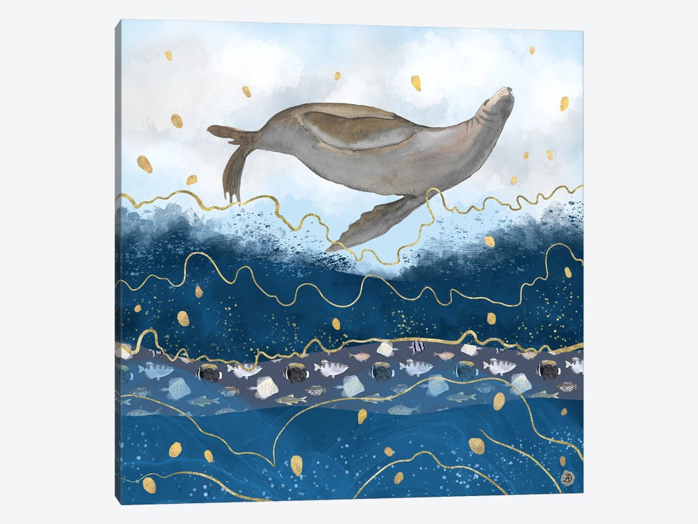 Flying Sea Lion Over Rising Waters - Surreal Climate Change by Andreea Dumez 1-piece Canvas Wall Art