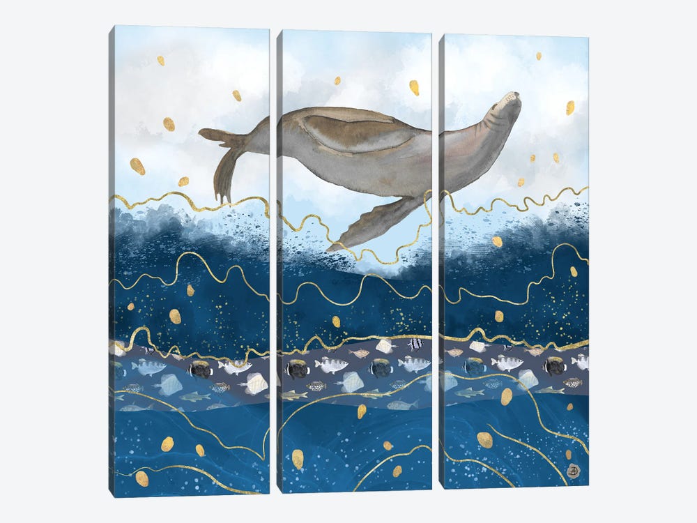 Flying Sea Lion Over Rising Waters - Surreal Climate Change by Andreea Dumez 3-piece Canvas Art