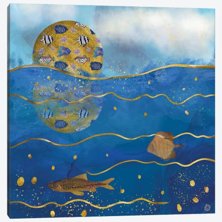 Golden Moon Over The Ocean - Surrealist Dreams Canvas Print #AEE21} by Andreea Dumez Canvas Art