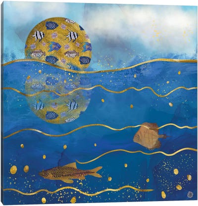 Golden Moon Over The Ocean - Surrealist Dreams Canvas Art Print - Andreea Dumez