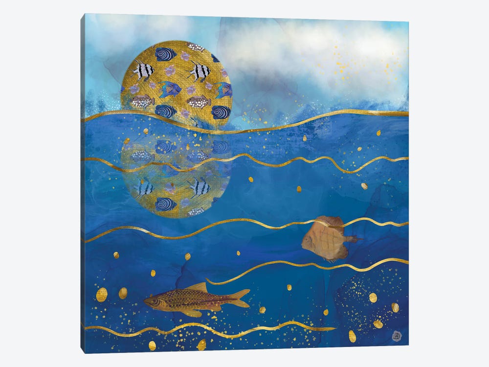Golden Moon Over The Ocean - Surrealist Dreams by Andreea Dumez 1-piece Canvas Art Print