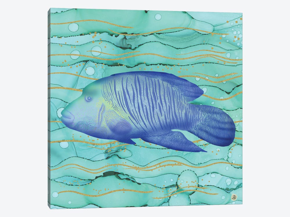 Humphead Wrasse Exotic Fish Swimming In The Coral Reef Emerald Water by Andreea Dumez 1-piece Canvas Art