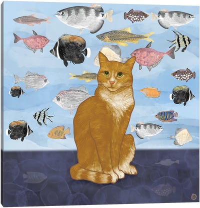 Kitty Dreams - Watching The Fish Tank Canvas Art Print - Andreea Dumez