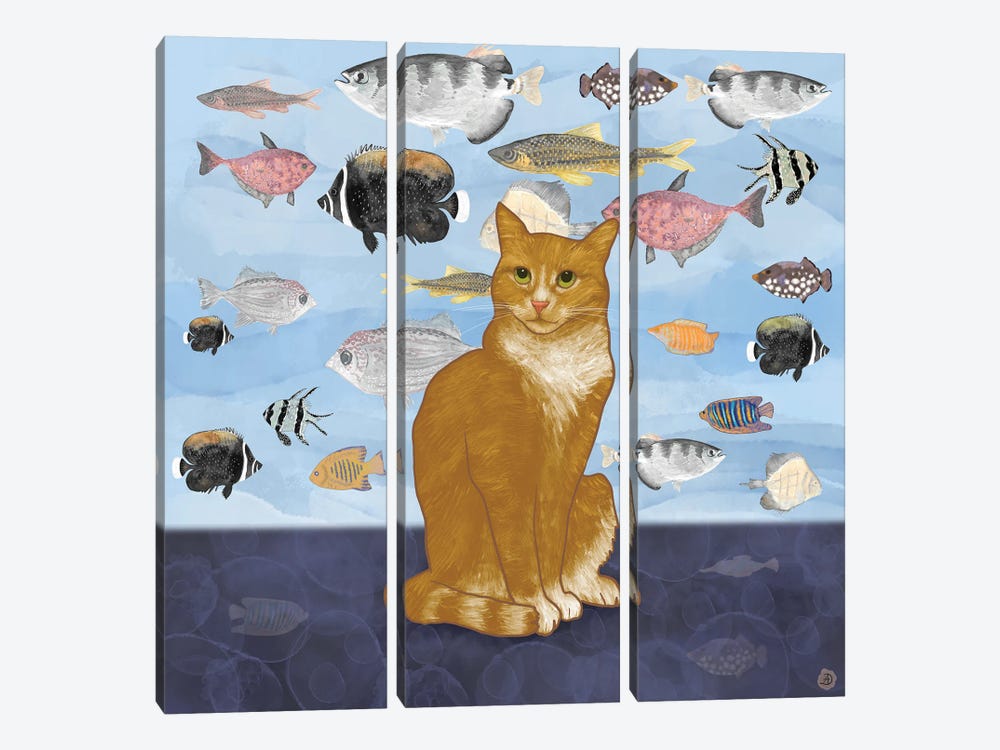 Kitty Dreams - Watching The Fish Tank by Andreea Dumez 3-piece Canvas Art