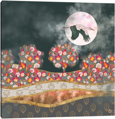 Moonlight Stork Canvas Art Print - Stork Art