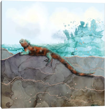 Marine Iguana On The Seashore Canvas Art Print - Iguanas