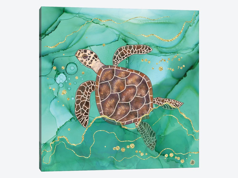 Precious Hawksbill Turtle Swimming In The Emerald Ocean by Andreea Dumez 1-piece Canvas Print
