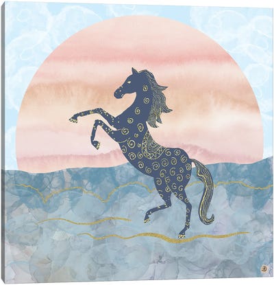 Rearing Horse In The Morning Sunrise Canvas Art Print - Andreea Dumez