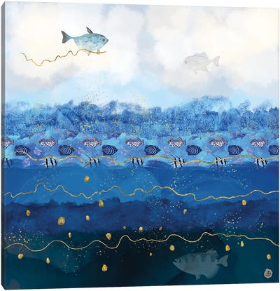 Sky Fish - Warming Oceans And Sea Levels Rising Canvas Art Print - Alcohol Ink Art