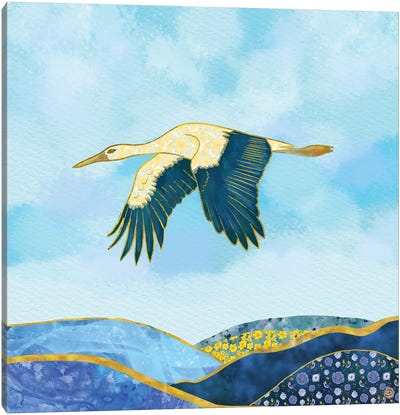 Stork In Flight Canvas Art Print - Alcohol Ink Art