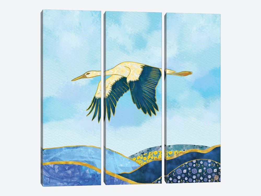 Stork In Flight by Andreea Dumez 3-piece Canvas Wall Art