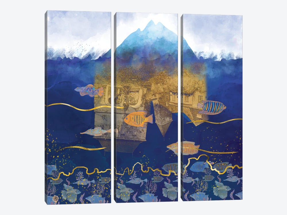 Surreal City Under Water by Andreea Dumez 3-piece Canvas Print