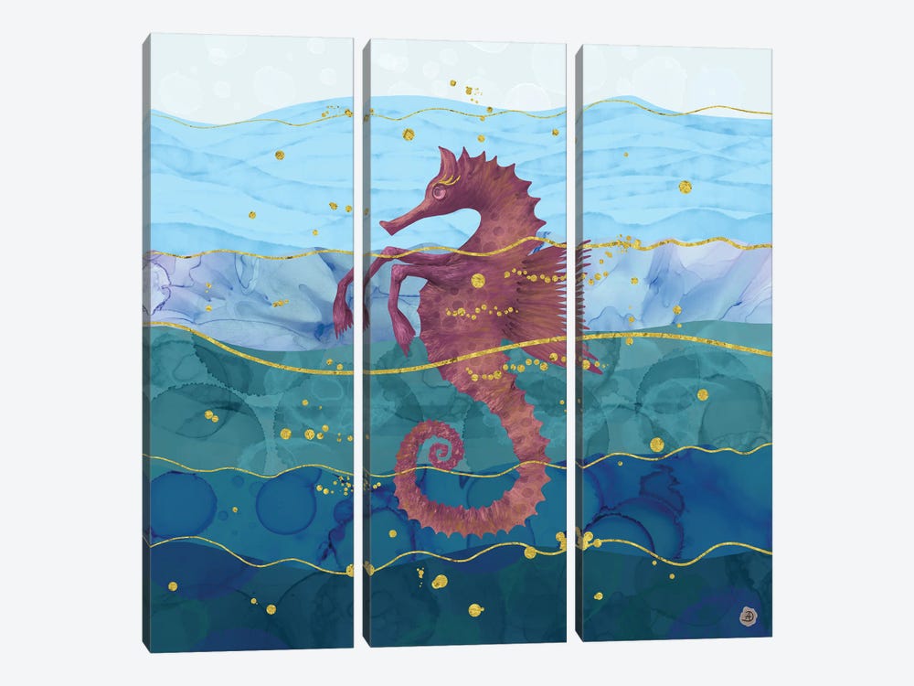 The Fantastic Seahorse In The Ocean by Andreea Dumez 3-piece Canvas Wall Art
