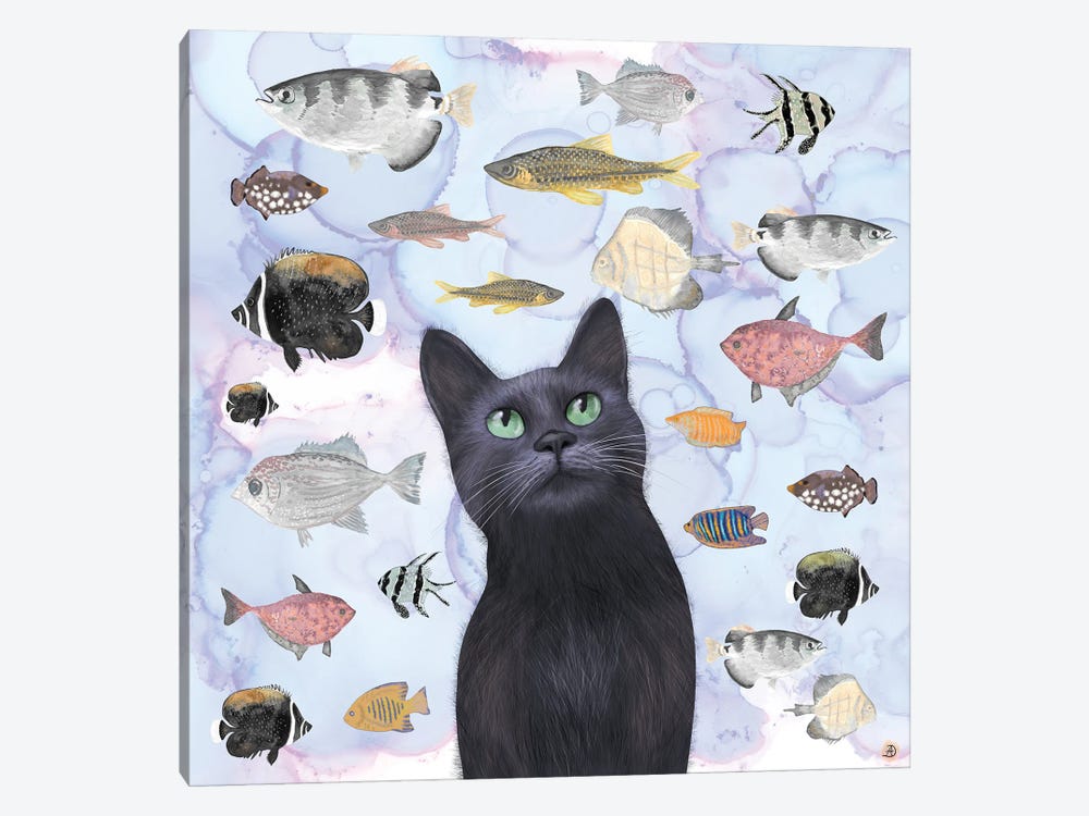The Hungry Black Cat Gazing At A Fish Tank by Andreea Dumez 1-piece Canvas Artwork