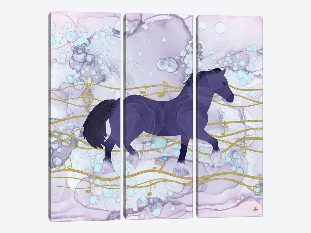 The Musical Horse Trotting Through The Rhythms Of Nature by Andreea Dumez 3-piece Canvas Art Print