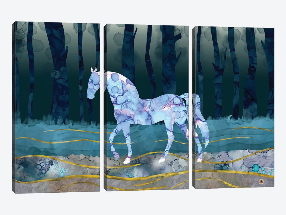The Mystery Horse - A Woodlands Fantasy by Andreea Dumez 3-piece Canvas Artwork