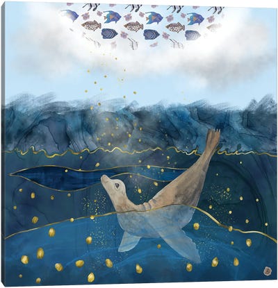 The Sea Lion's Dream - The Race For Food In Warming Oceans Canvas Art Print - Andreea Dumez