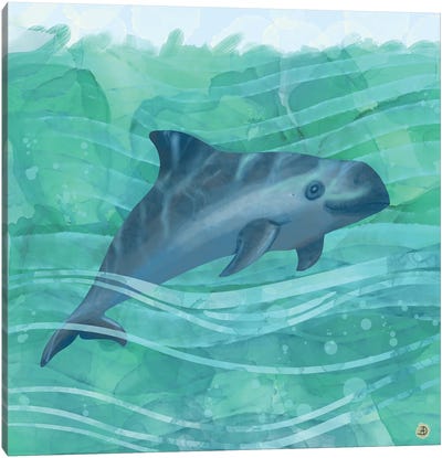 The Vaquita Porpoise Swimming In Emerald Waters Canvas Art Print - Alcohol Ink Art