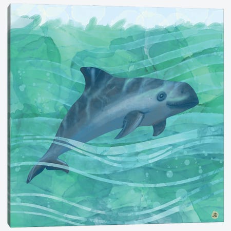 The Vaquita Porpoise Swimming In Emerald Waters Canvas Print #AEE56} by Andreea Dumez Canvas Wall Art