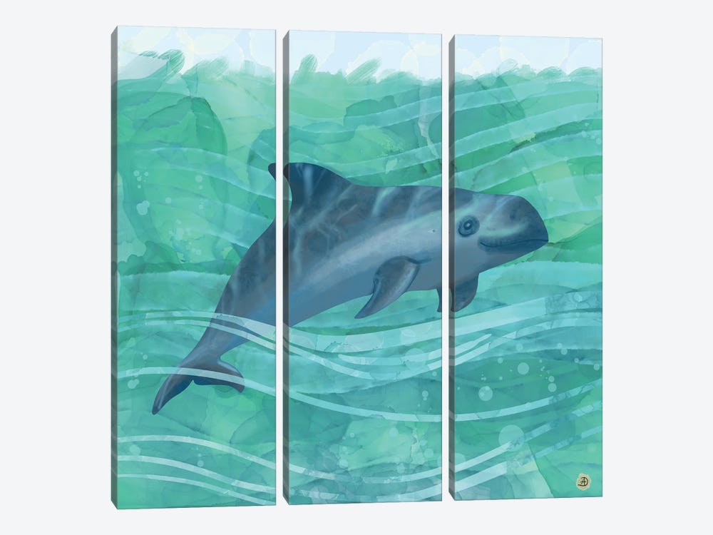 The Vaquita Porpoise Swimming In Emerald Waters by Andreea Dumez 3-piece Art Print