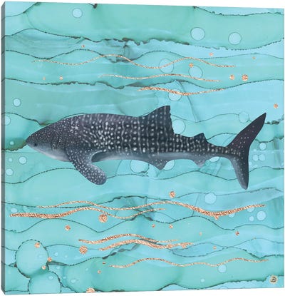 Whale Shark Swimming In The Emerald Ocean Canvas Art Print - Andreea Dumez