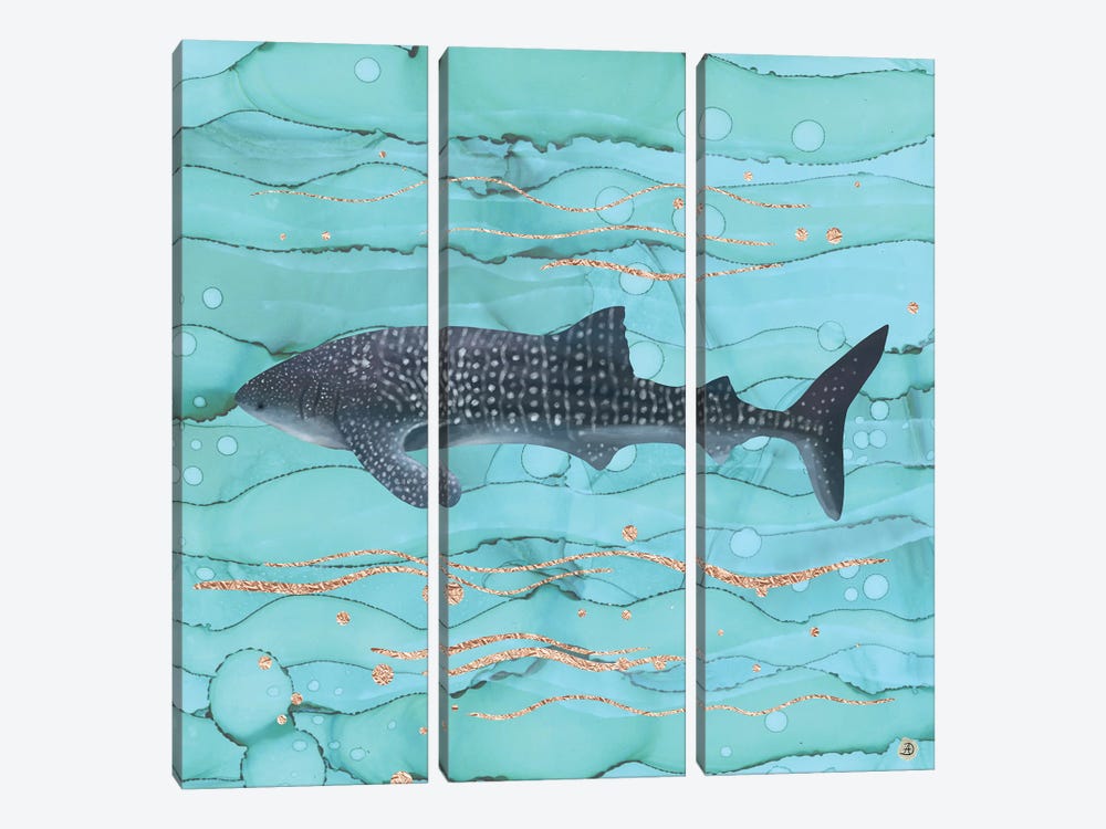 Whale Shark Swimming In The Emerald Ocean by Andreea Dumez 3-piece Canvas Wall Art