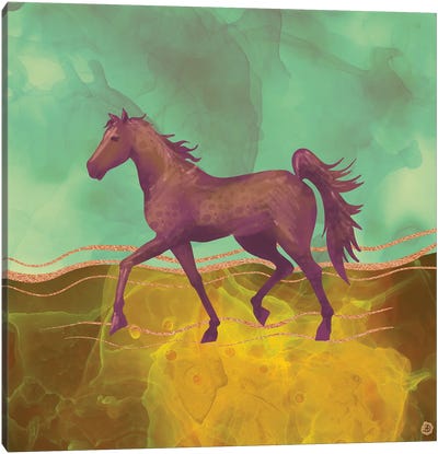 Wild Horse In The Burning Desert Canvas Art Print - Alcohol Ink Art