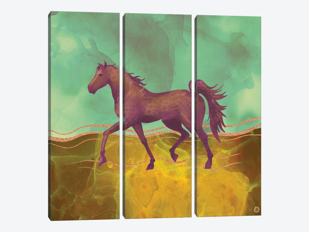Wild Horse In The Burning Desert by Andreea Dumez 3-piece Canvas Art Print