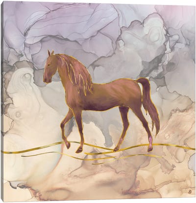 Wild Horse Walking In The Hot Desert Canvas Art Print - Alcohol Ink Art