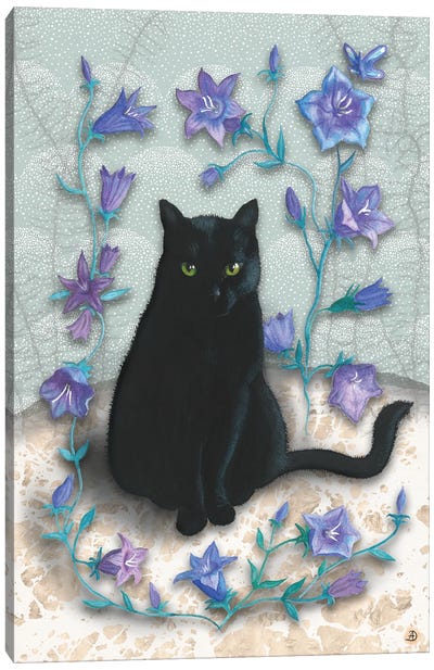 Black Cat With Bellflowers I Canvas Art Print - Andreea Dumez
