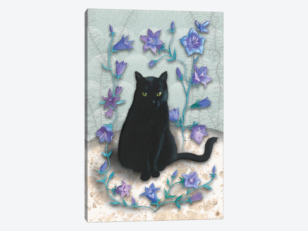 Black Cat With Bellflowers I by Andreea Dumez 1-piece Art Print