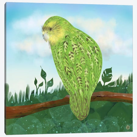 Kakapo Exotic Bird On A Branch Canvas Print #AEE63} by Andreea Dumez Canvas Art