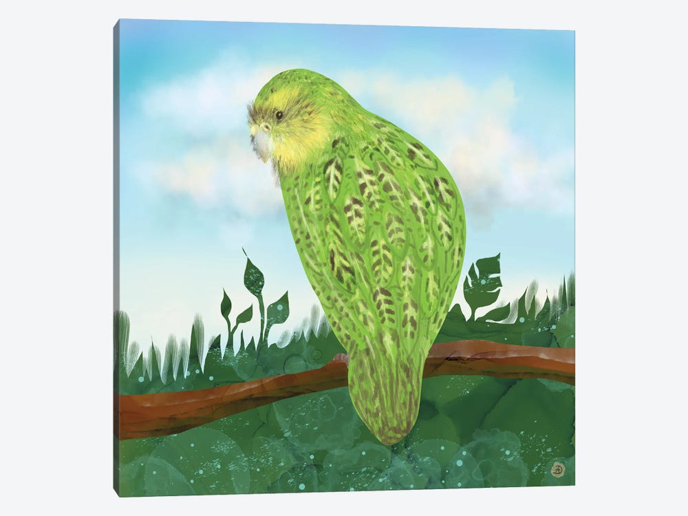 Kakapo Exotic Bird On A Branch by Andreea Dumez 1-piece Canvas Art Print